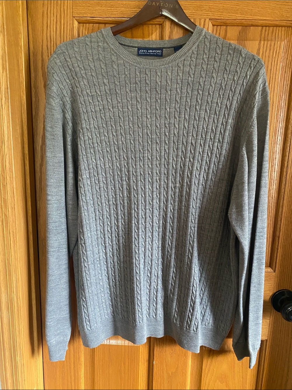 John Ashford Light Gray Cable Crewneck Sweater